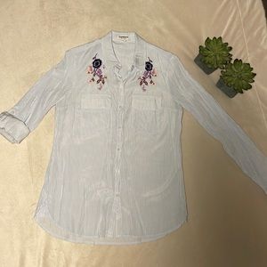 Super soft button up floral stitched blouse